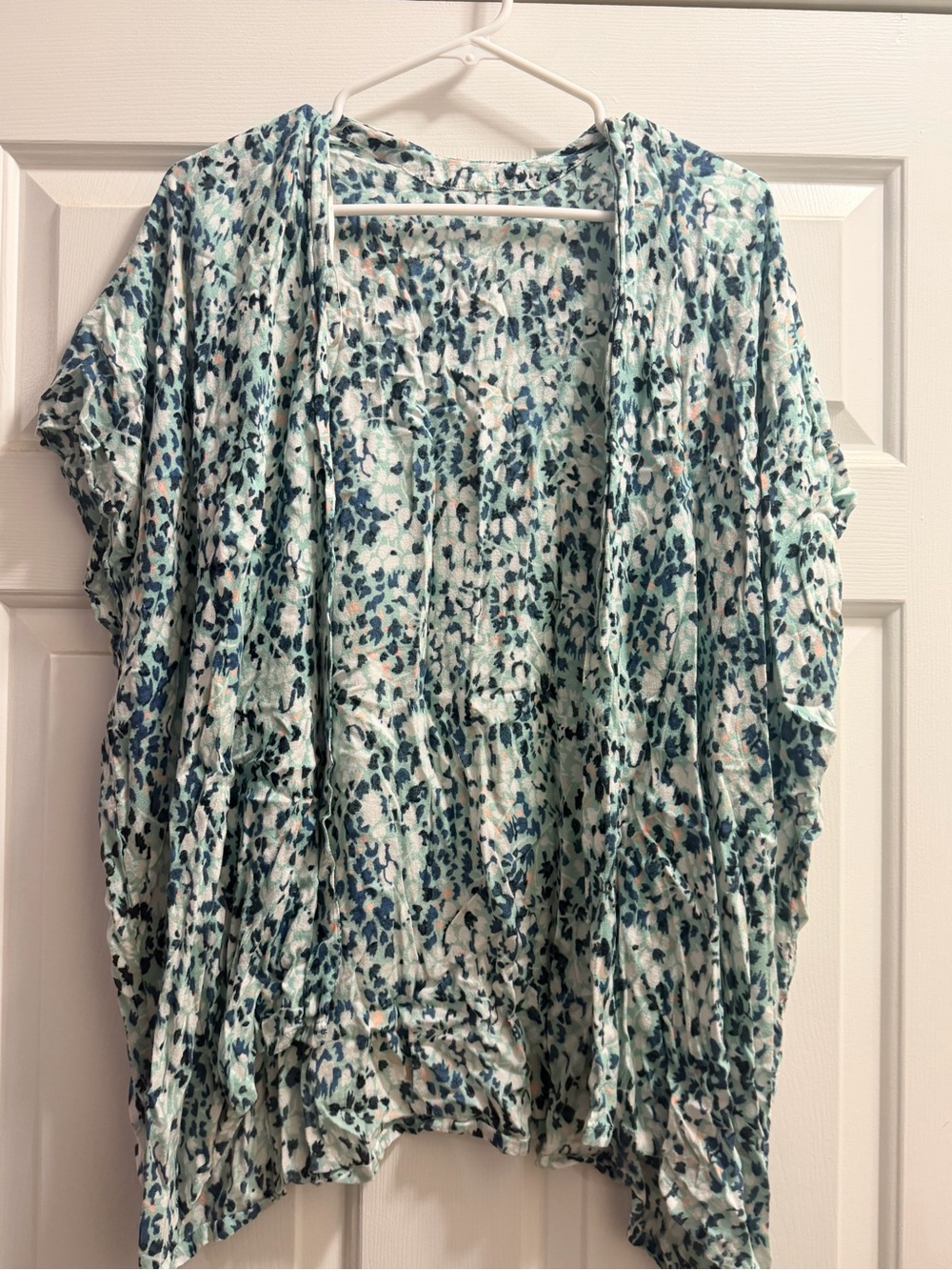 LOFT Open-Front Printed Lightweight Tunic in Teal and Navy